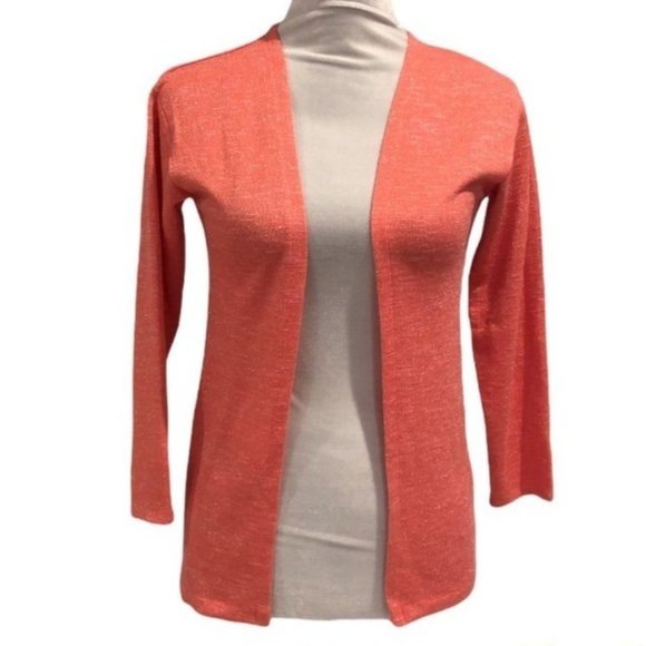 H and M Sparkle Glitter Open Cardigan 8 10 Salmon Pink Girls Kids Shiny Metal